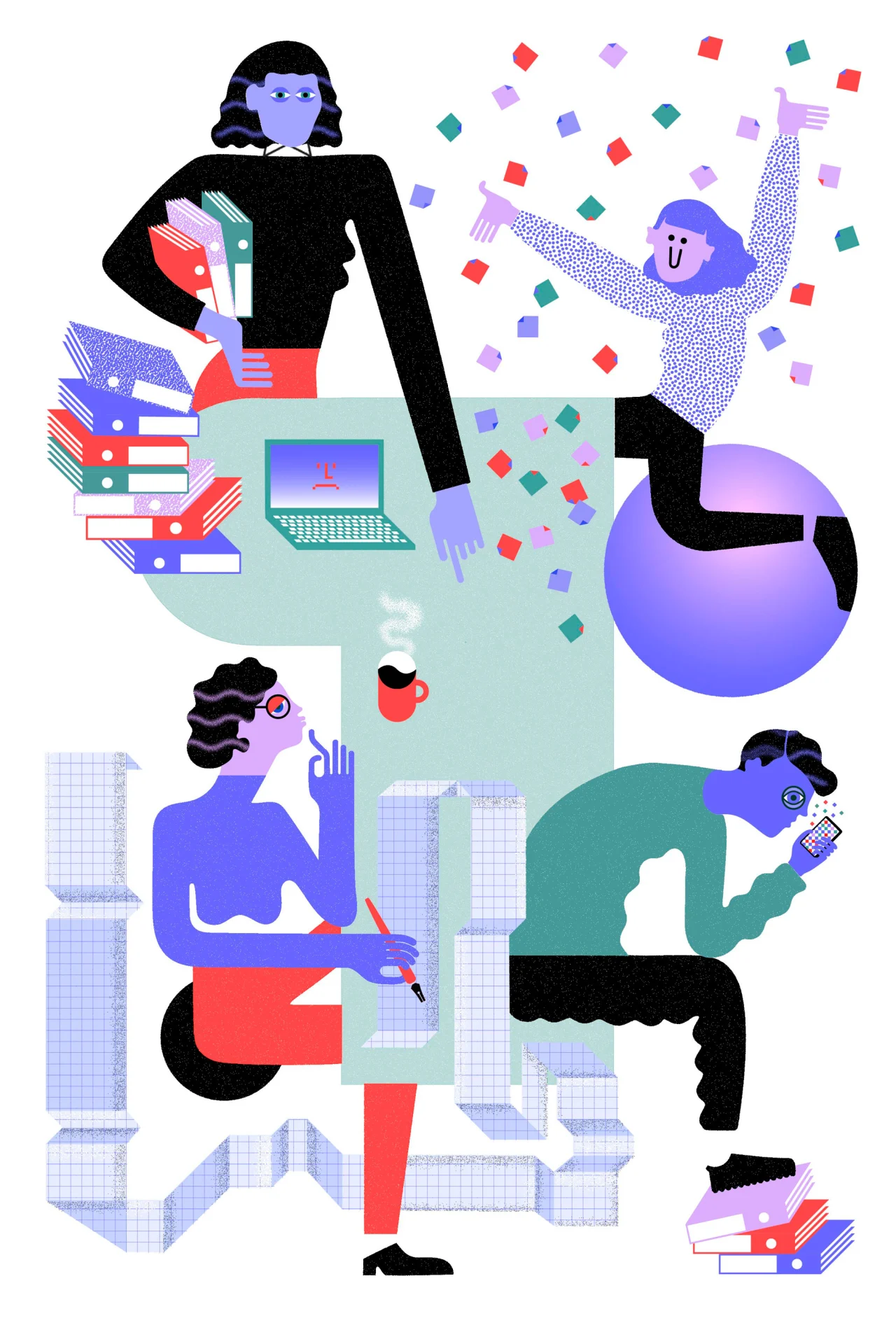Temperaments for The New York Times. "I did this illustration for an article in the Smarter Living section, with the title: 'Could Ancient Greek Philosophy Help You Work Smarter and Better?'. The article describes the idea of thinking in terms of broad personality types and how they may help you get things done."