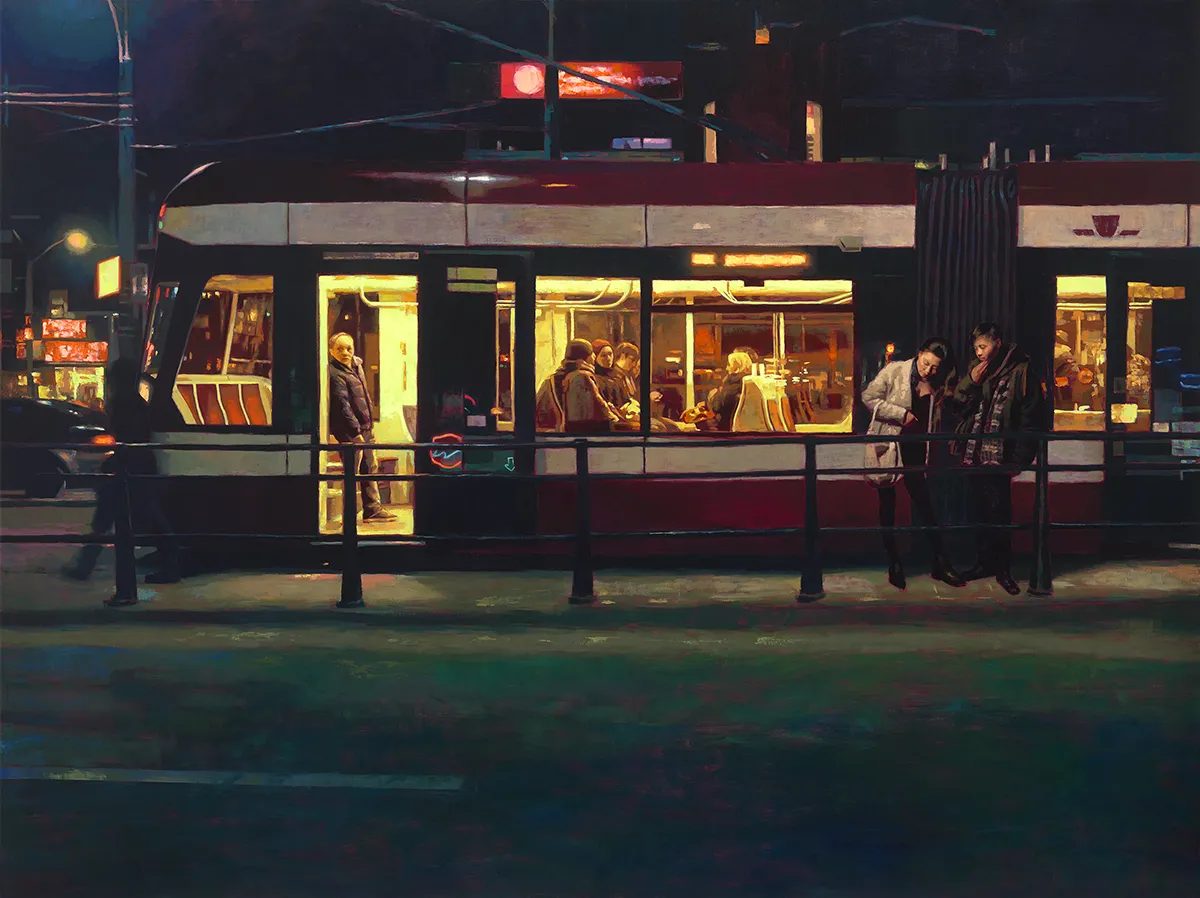 Arrival, 2017, acrylic and oil on linen, 72 x 96 in. Courtesy of Nicholas Metivier Gallery.