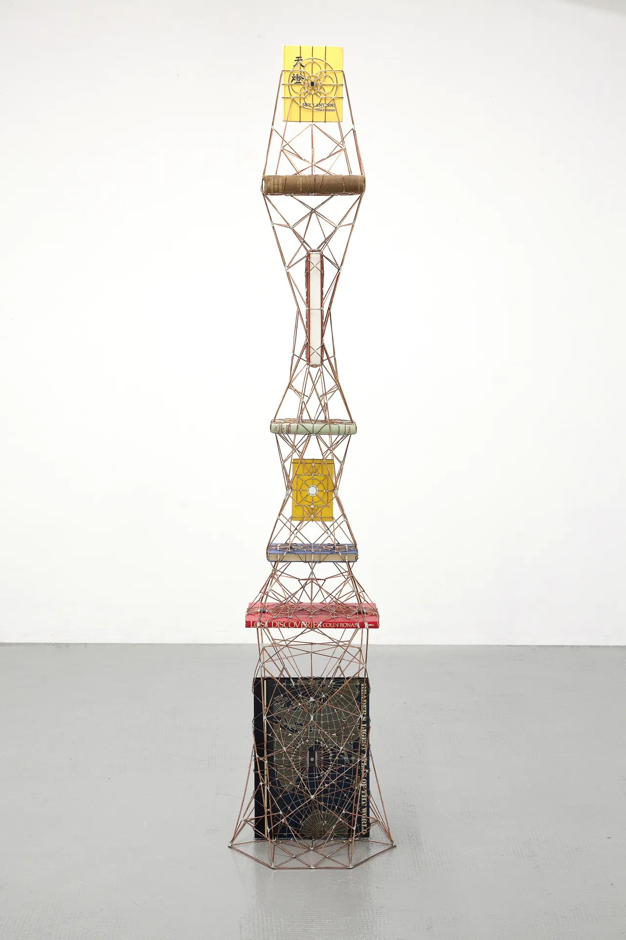 Leonardo Ulian, Atlas 02 - The Observer (2014), Copper Wire, Micro Chips and Books, 181x36x41cm
